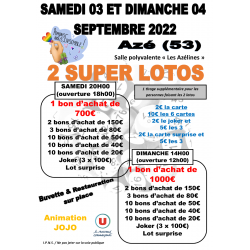 2 super lotos les 03 et 04 septembre 2022 à Azé (53)