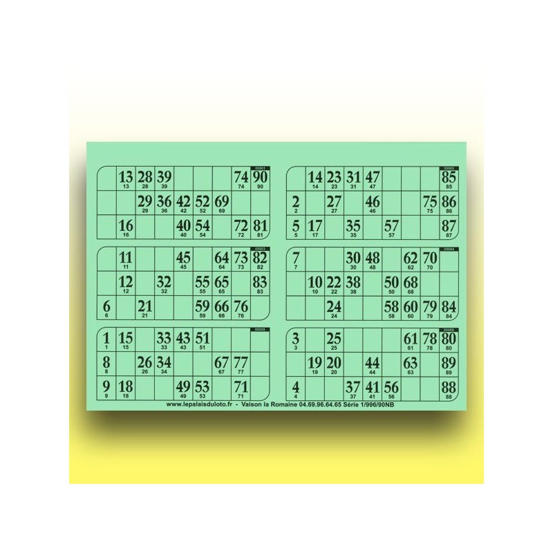 166 plaques de 6 cartons de loto (90 numéros)  au Palais du Loto