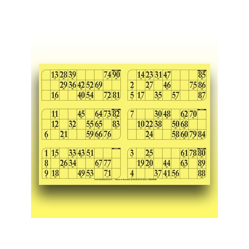 166 grandes plaques de 6 cartons de loto (90 numéros) au Palais du Loto