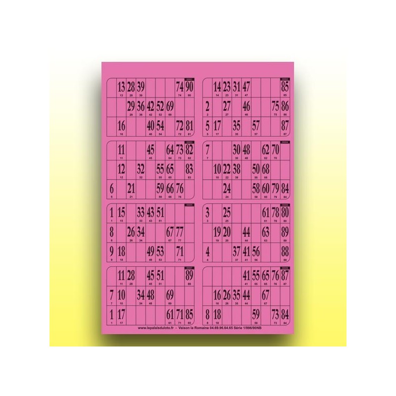 125 plaques de 8 cartons de loto (numérotation aléatoire) au Palais du Loto