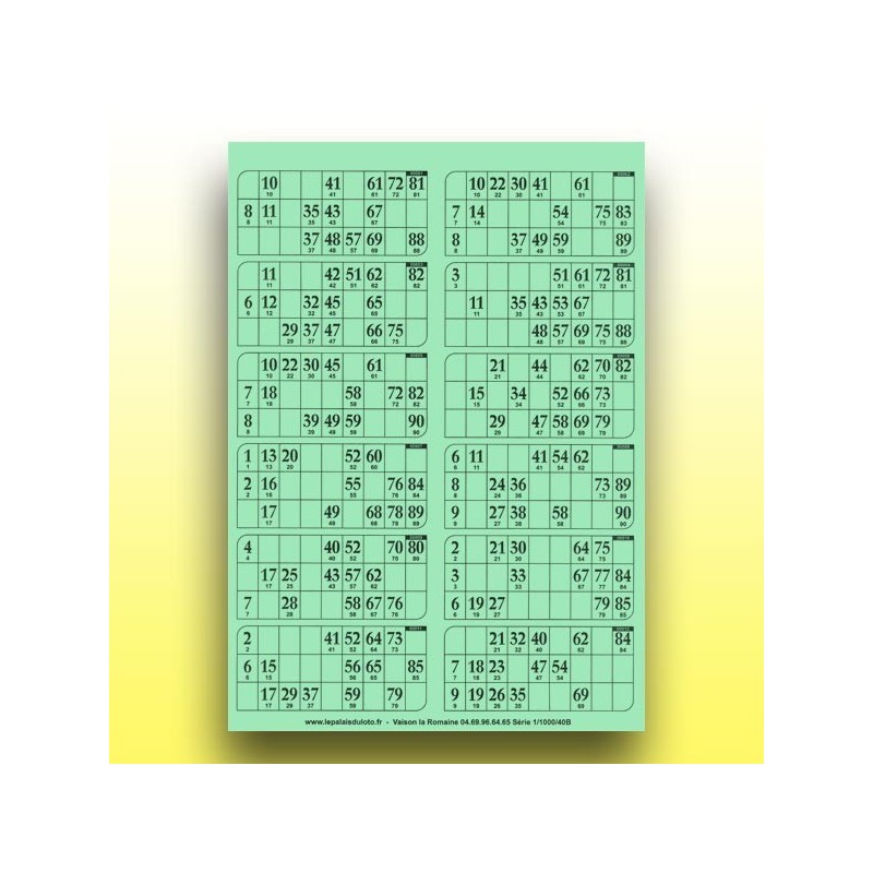 83 plaques de 12 cartons de loto 250 g (numérotation aléatoire) au Palais du Loto