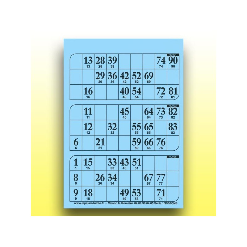 333 plaques de 3 cartons de loto rigides 1 mm - 900 g au Palais du Loto