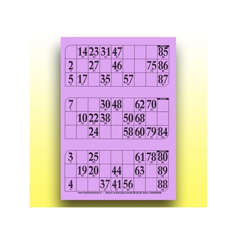 333 grandes plaques de 3 cartons de loto rigides 1 mm - 900 g au Palais du Loto