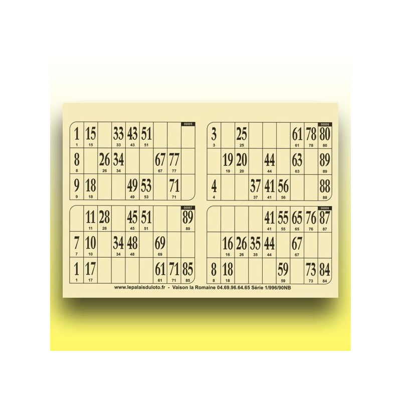 250 plaques de 4 cartons de loto rigides 1 mm - 900 g au Palais du Loto