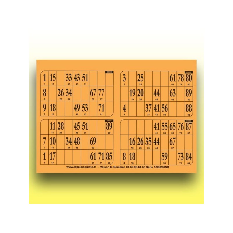 250 plaques de 4 cartons de loto rigides 1 mm - 900 g au Palais du Loto