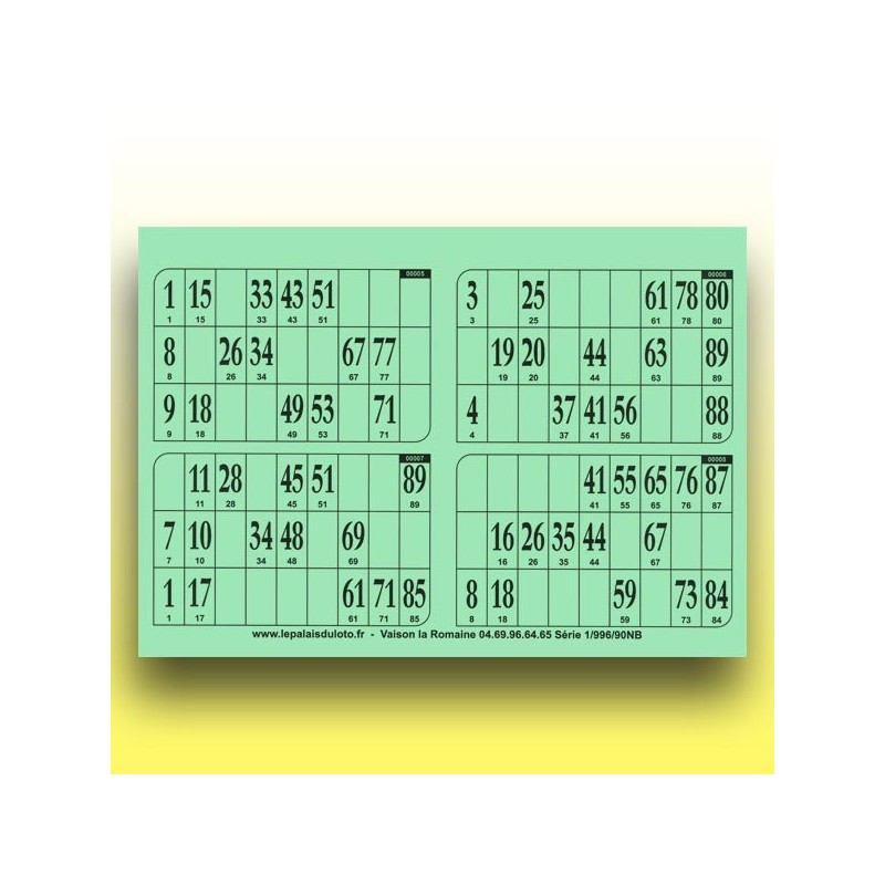 250 plaques de 4 cartons de loto rigides 1 mm - 900 g au Palais du Loto