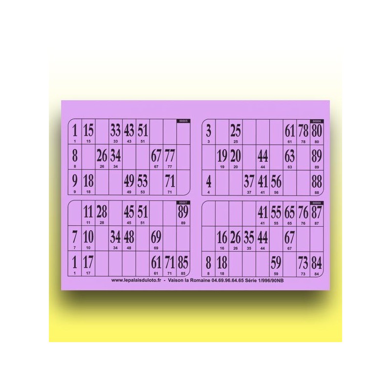 250 plaques de 4 cartons de loto rigides 1 mm - 900 g au Palais du Loto