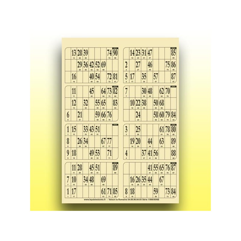125 plaques de 8 cartons de loto 1 mm - 900 g (numérotation aléatoire)