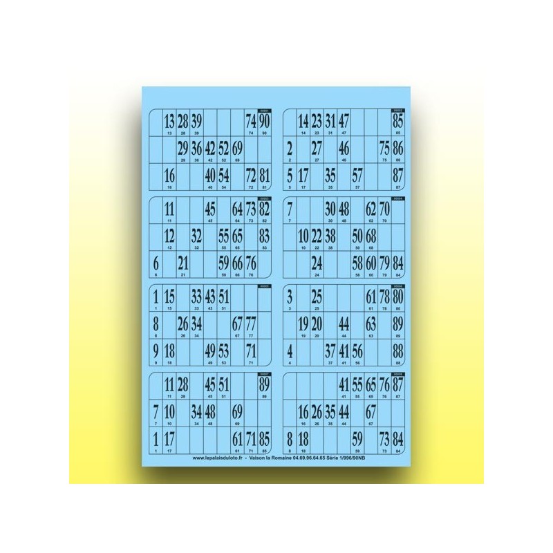 125 plaques de 8 cartons de loto 1 mm - 900 g (numérotation aléatoire)