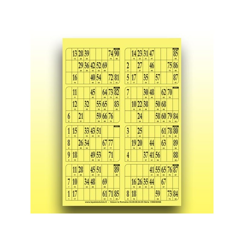 125 plaques de 8 cartons de loto 1 mm - 900 g (numérotation aléatoire)