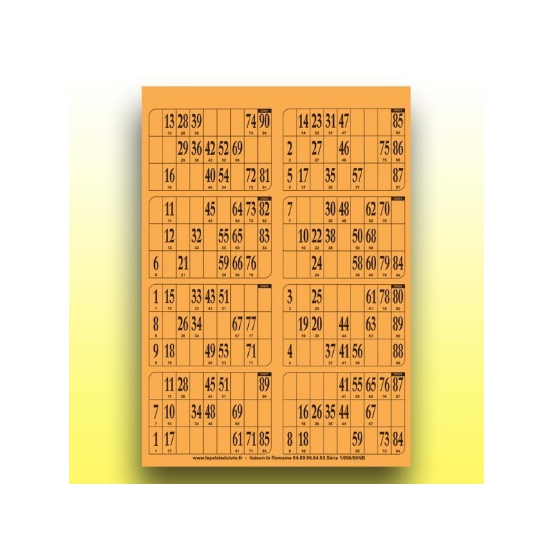 125 plaques de 8 cartons de loto 1 mm - 900 g (numérotation aléatoire)