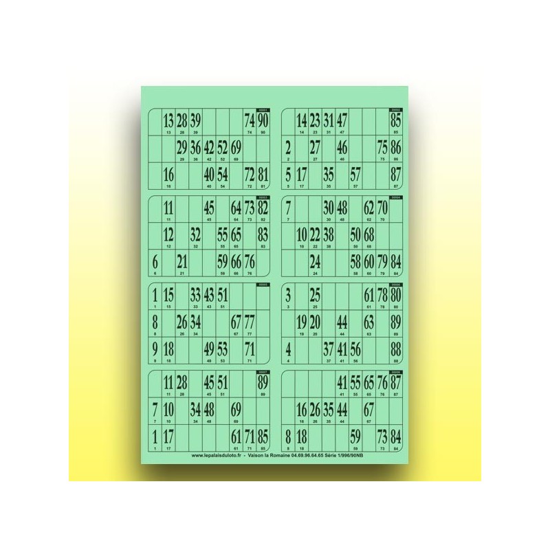 125 plaques de 8 cartons de loto 1 mm - 900 g (numérotation aléatoire)