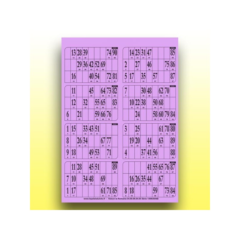 125 plaques de 8 cartons de loto 1 mm - 900 g (numérotation aléatoire)