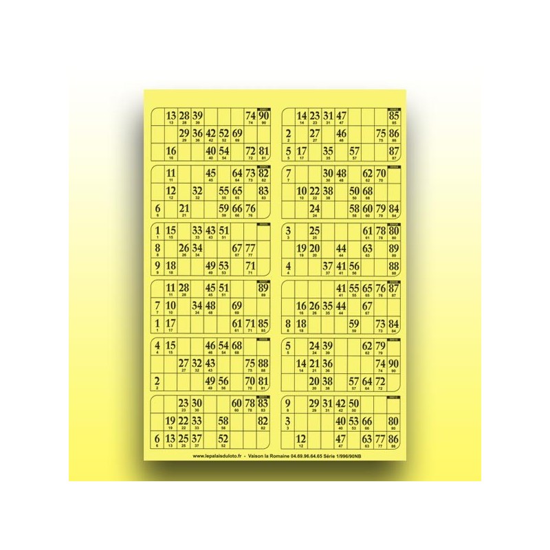 83 plaques de 12 cartons de loto 1 mm - 900 g (2 x 90 numéros) au Palais du Loto