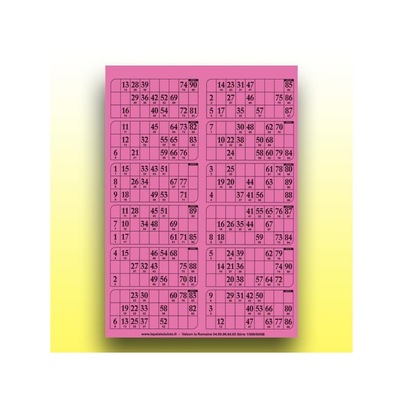 83 plaques de 12 cartons de loto 1 mm - 900 g (2 x 90 numéros) au Palais du Loto