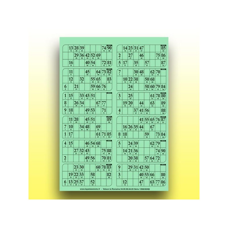 83 plaques de 12 cartons de loto 1 mm - 900 g (2 x 90 numéros) au Palais du Loto