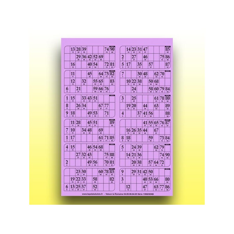83 plaques de 12 cartons de loto 1 mm - 900 g (2 x 90 numéros) au Palais du Loto