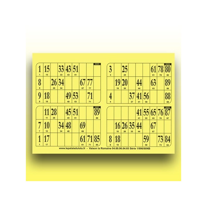 250 plaques de 4 cartons de loto très épaisses 2 mm - 1300 g au Palais du Loto
