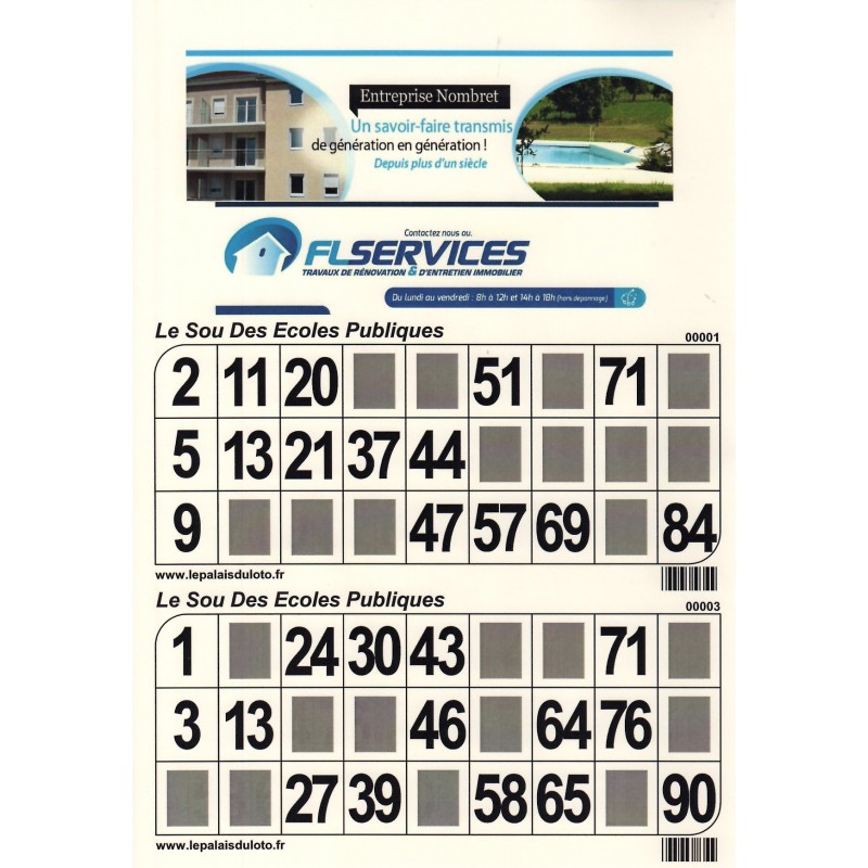 500 plaques de 2 cartons de loto Mega Pub 250 g