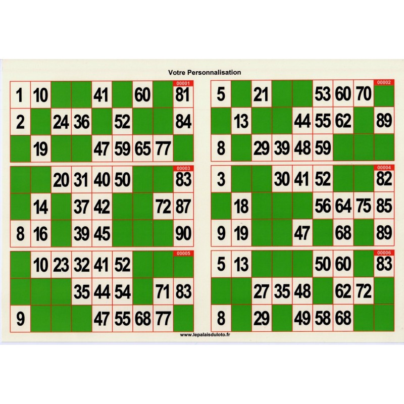 Au Palais du Loto, 1000 grilles de loto en couleur 250 g en plaque avec cases bleues