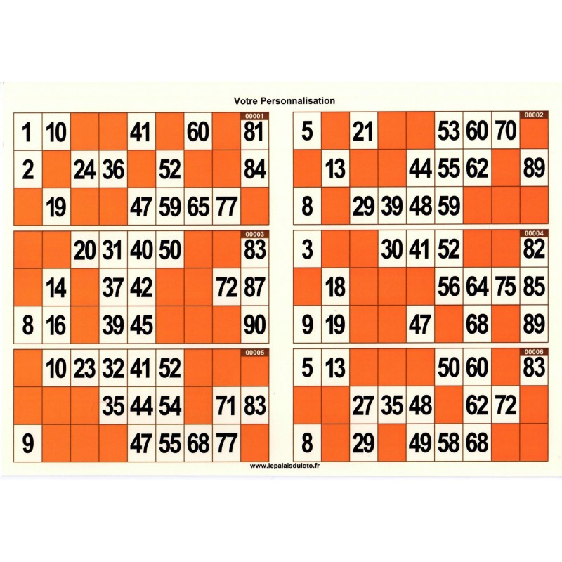 Au Palais du Loto, 1000 grilles de loto en couleur 250 g en plaque avec cases bleues