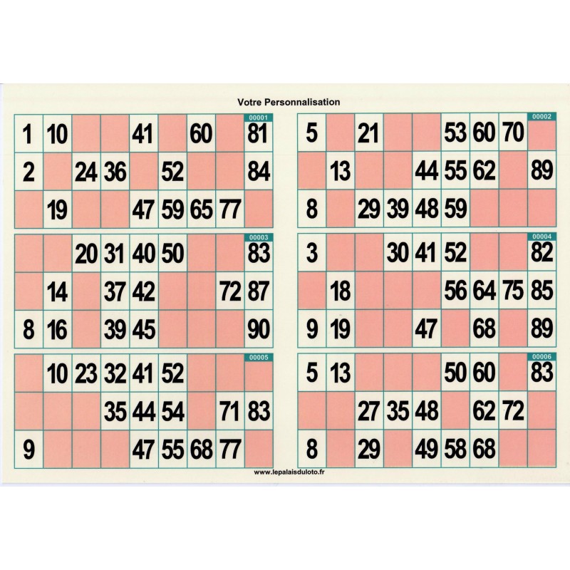 Au Palais du Loto, 1000 grilles de loto en couleur 250 g en plaque avec cases bleues