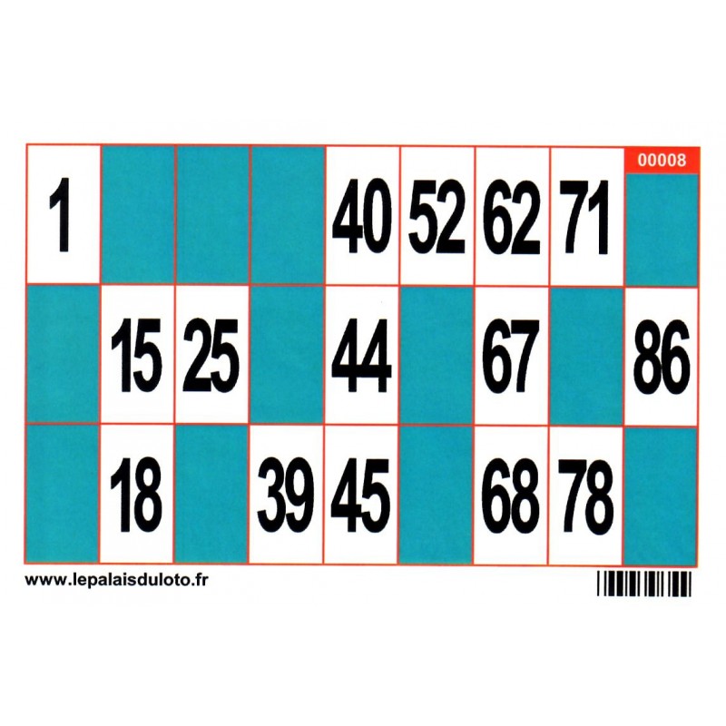 100 très grands cartons de loto Bristol avec cases en couleur 250 g, spécial seniors