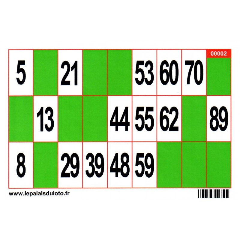 100 très grands cartons de loto Bristol avec cases en couleur 250 g, spécial seniors