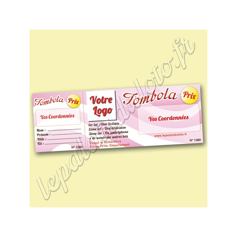 12 carnets de tombola de 20 tickets avec personnalisation (en vert).