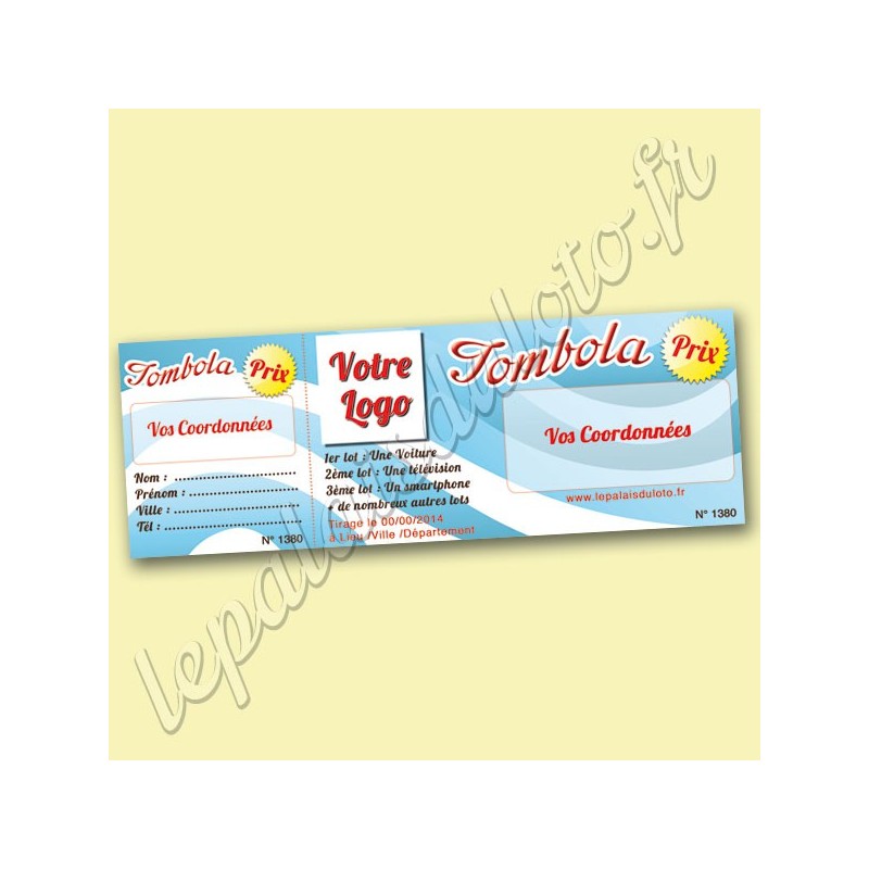 12 carnets de tombola de 20 tickets avec personnalisation (en vert).