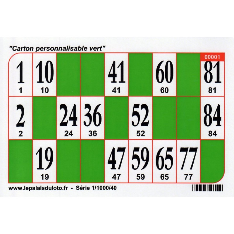 1000 Cartons de loto Bristol 250 g couleur - vert : au Palais du Loto