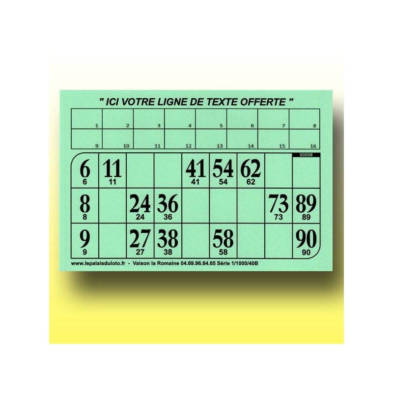 Au Palais du Loto, 1000 cartons de loto rigides 1 mm - 900 g à tamponner