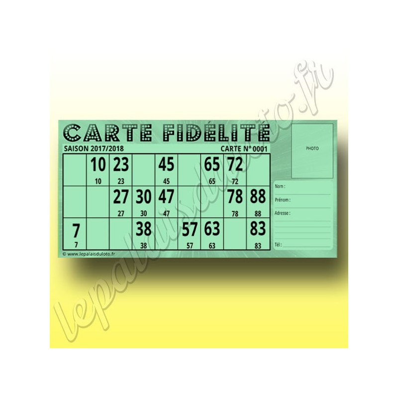 100 Cartes Fidélité loto Bristol 250 g : Au Palais du Loto